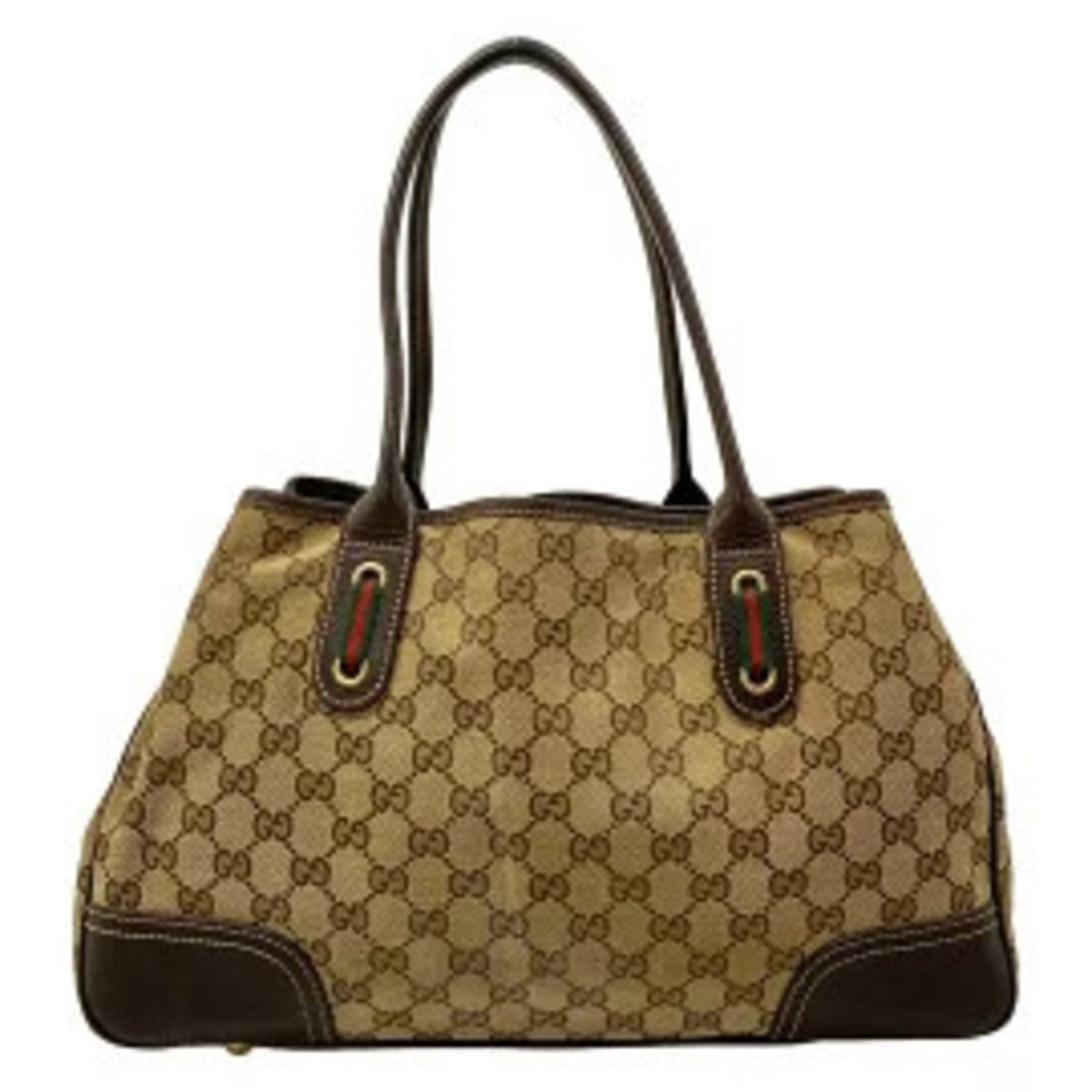 Gucci Bag Leather Tote Brown Dark Beige Brown Tan